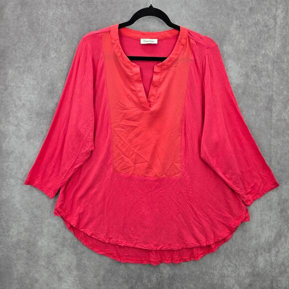 Calvin Klein Pink Stretch Flare Quarter Sleeve Blouse Top Shirt Plus 1X - Picture 1 of 6